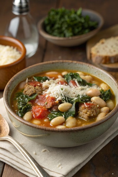 9. Crockpot Tuscan White Bean Soup with Sausage