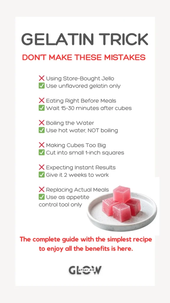 Checklist of common mistakes to avoid when making gelatin cubes for appetite suppression comparing store bought jello versus unflavored gelatin and proper timing.
